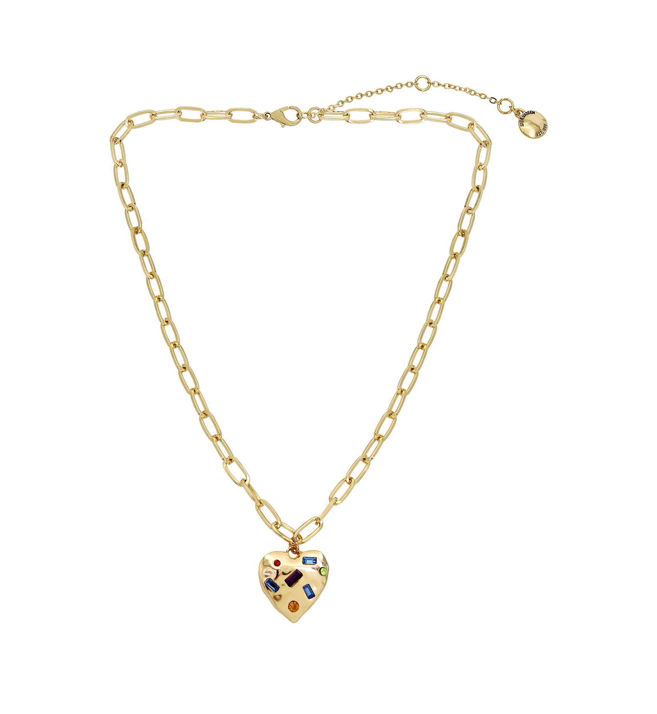 Stone Gem Heart Pendant Necklace