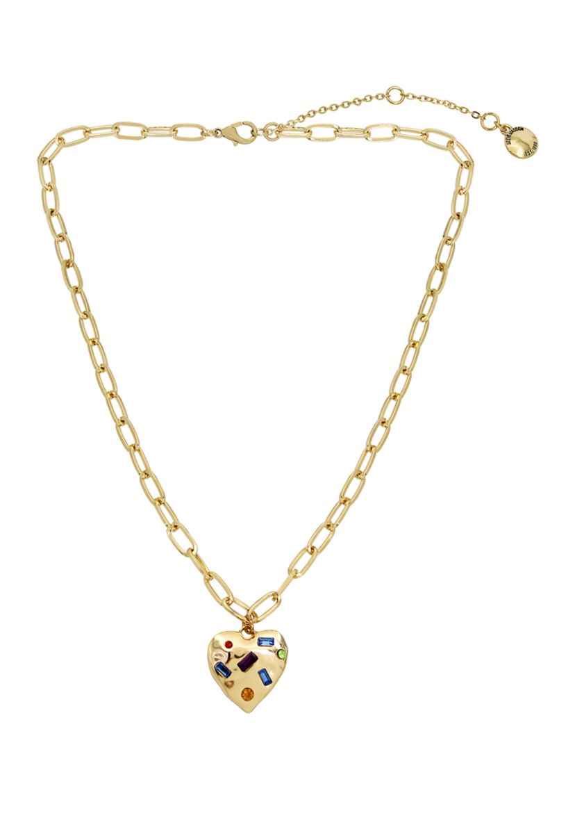 Stone Gem Heart Pendant Necklace