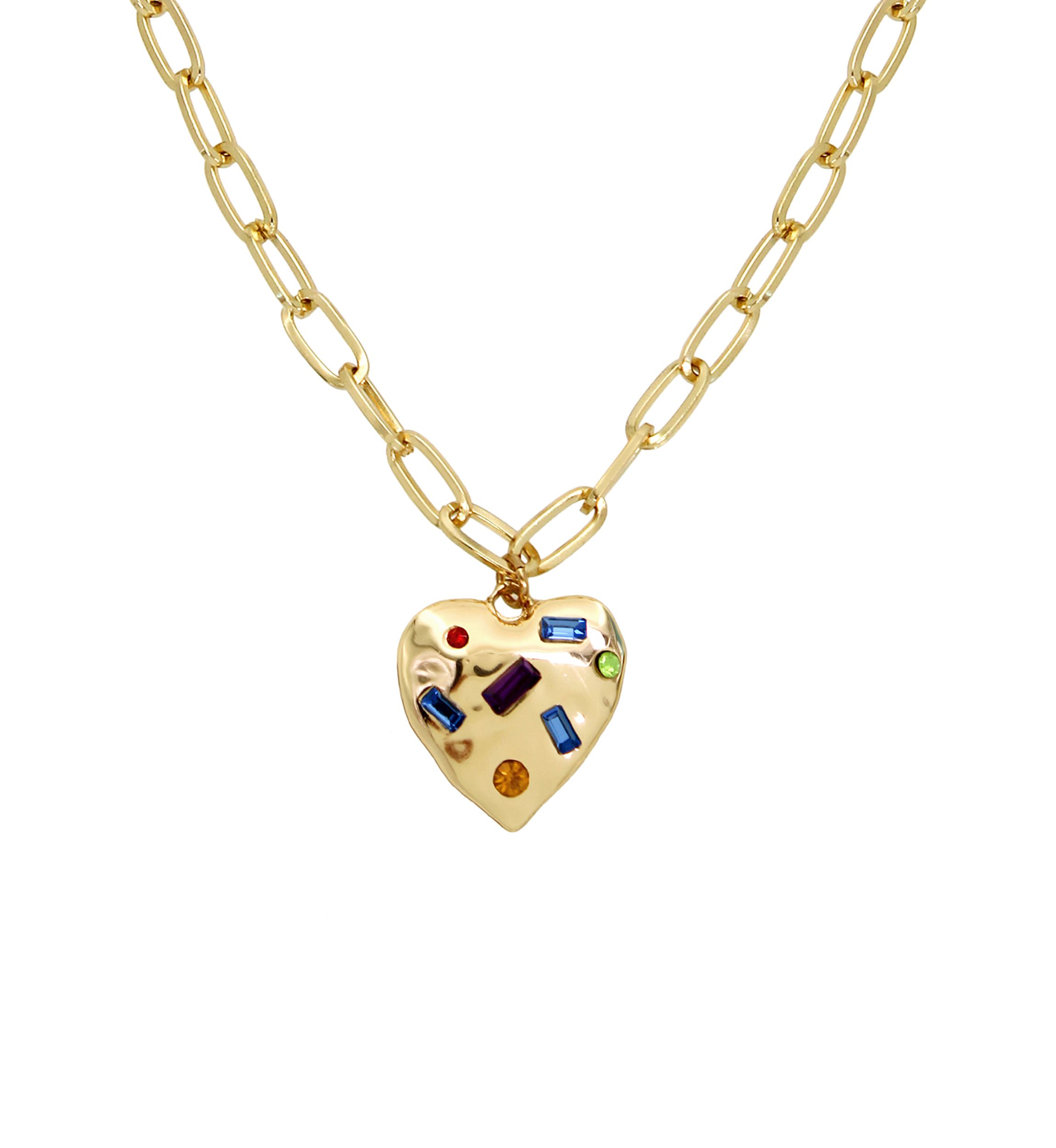 Stone Gem Heart Pendant Necklace
