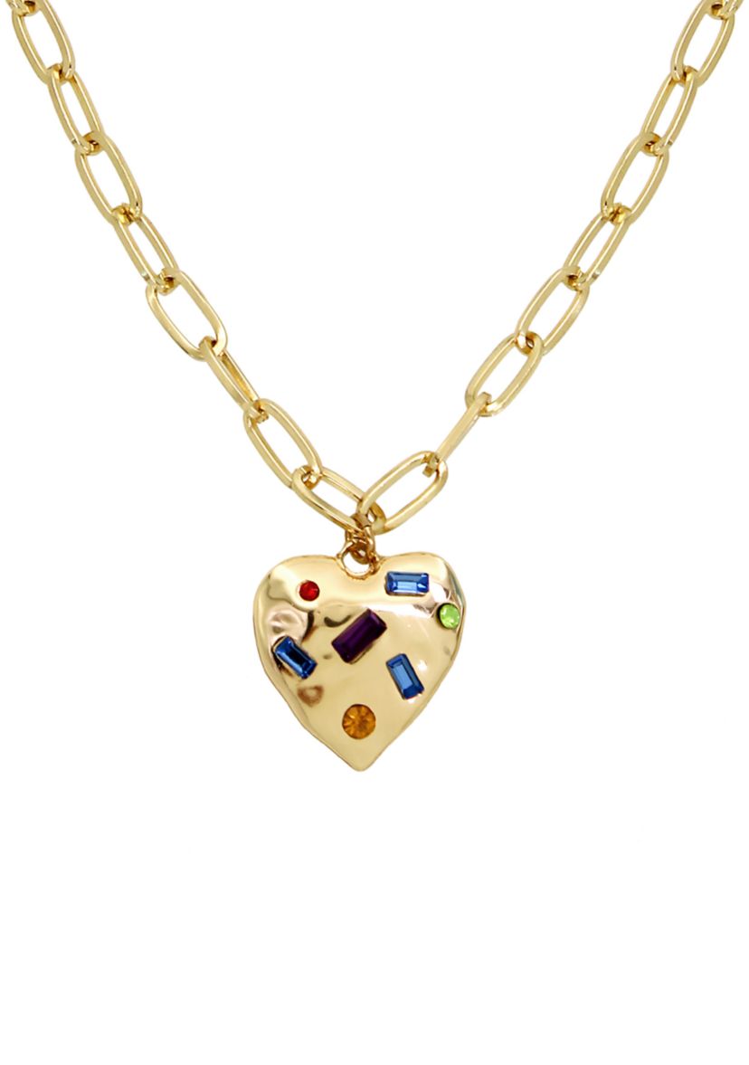 Stone Gem Heart Pendant Necklace