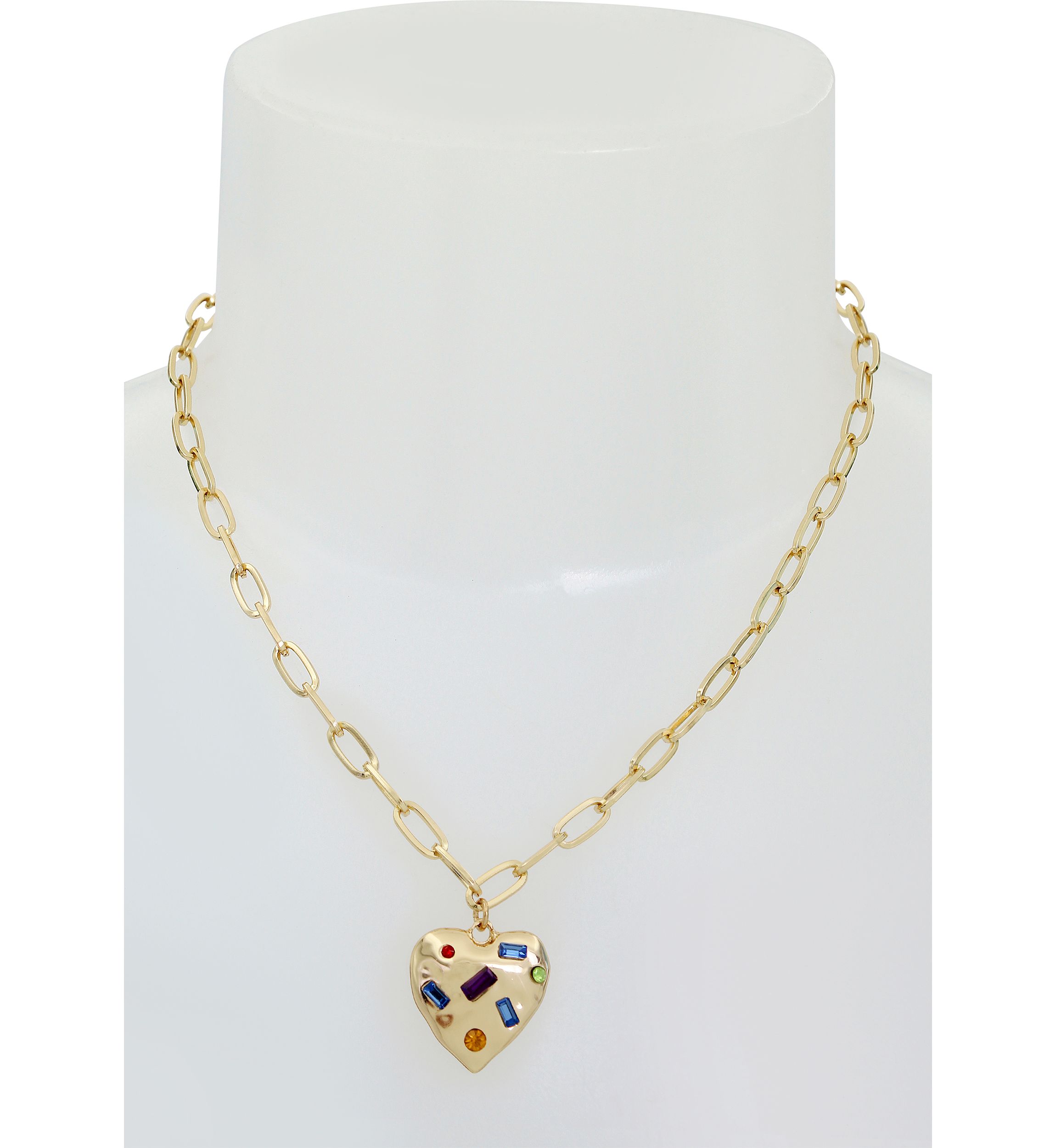 Stone Gem Heart Pendant Necklace