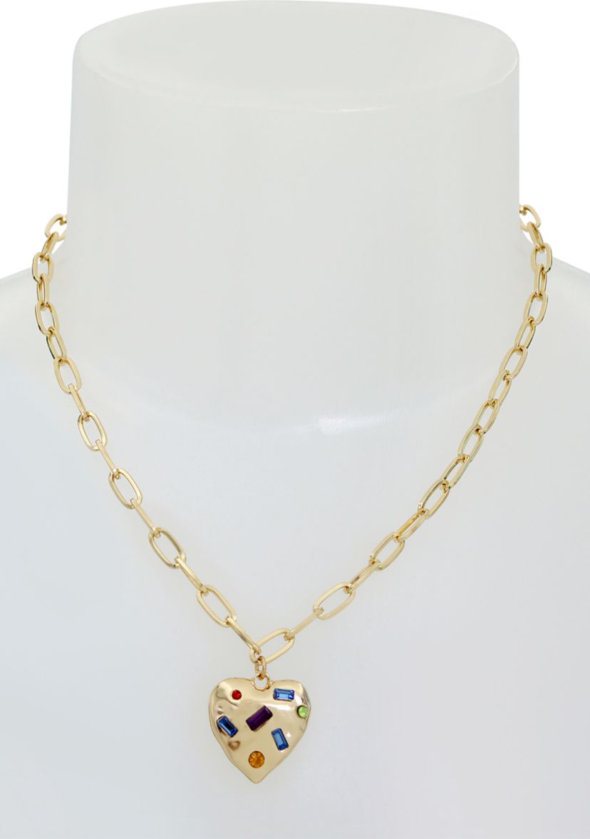 Stone Gem Heart Pendant Necklace