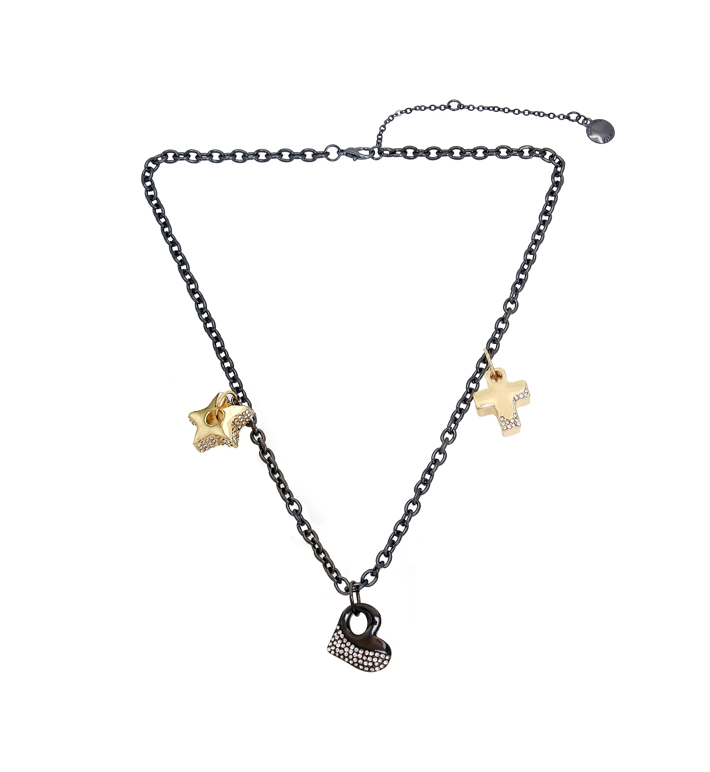 Two Tone Puffy Charm Bib Necklace