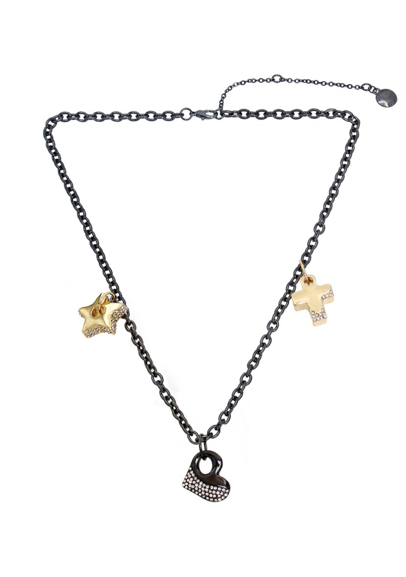 Two Tone Puffy Charm Bib Necklace