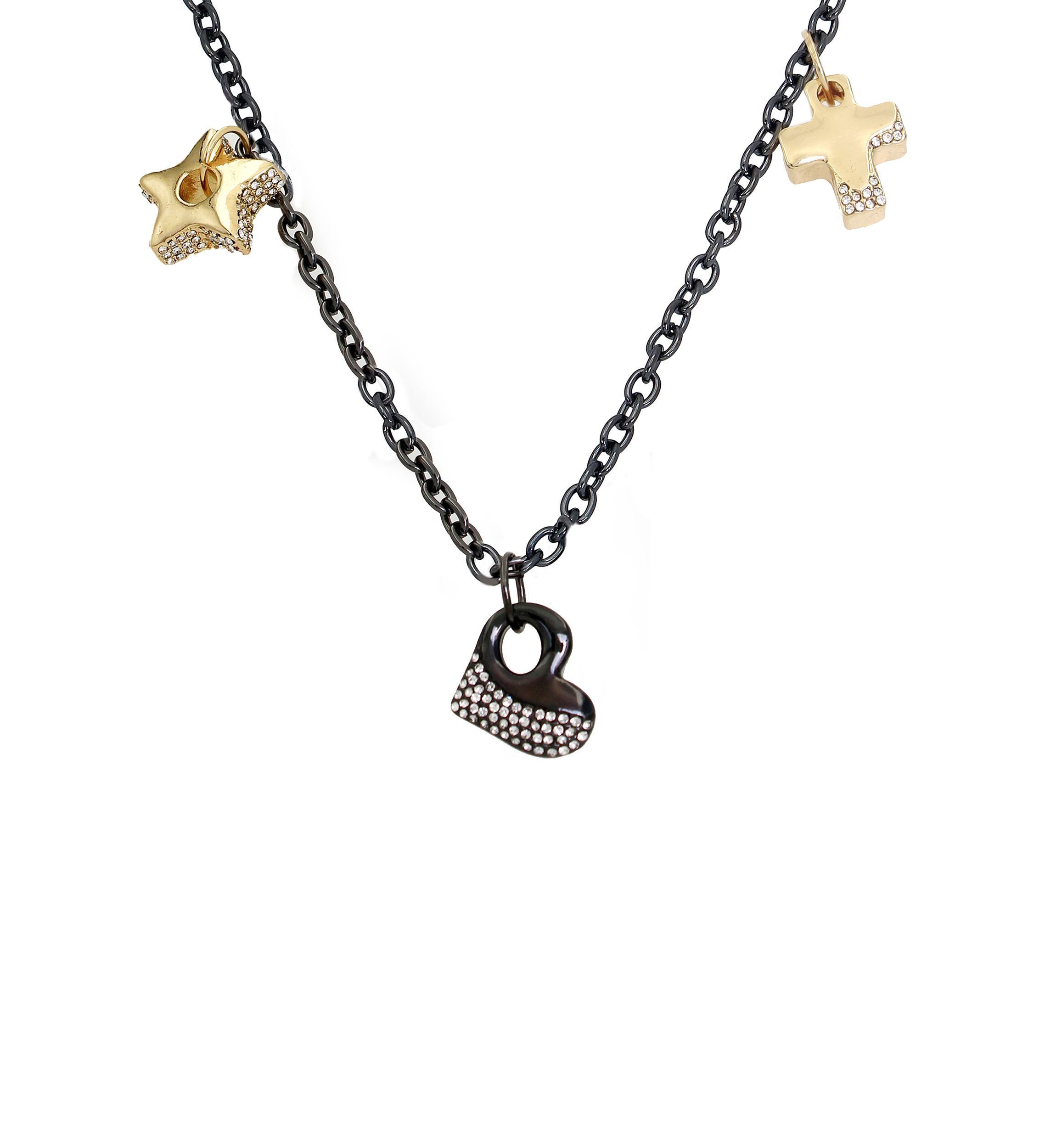 Two Tone Puffy Charm Bib Necklace