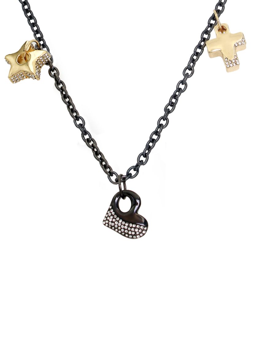Two Tone Puffy Charm Bib Necklace