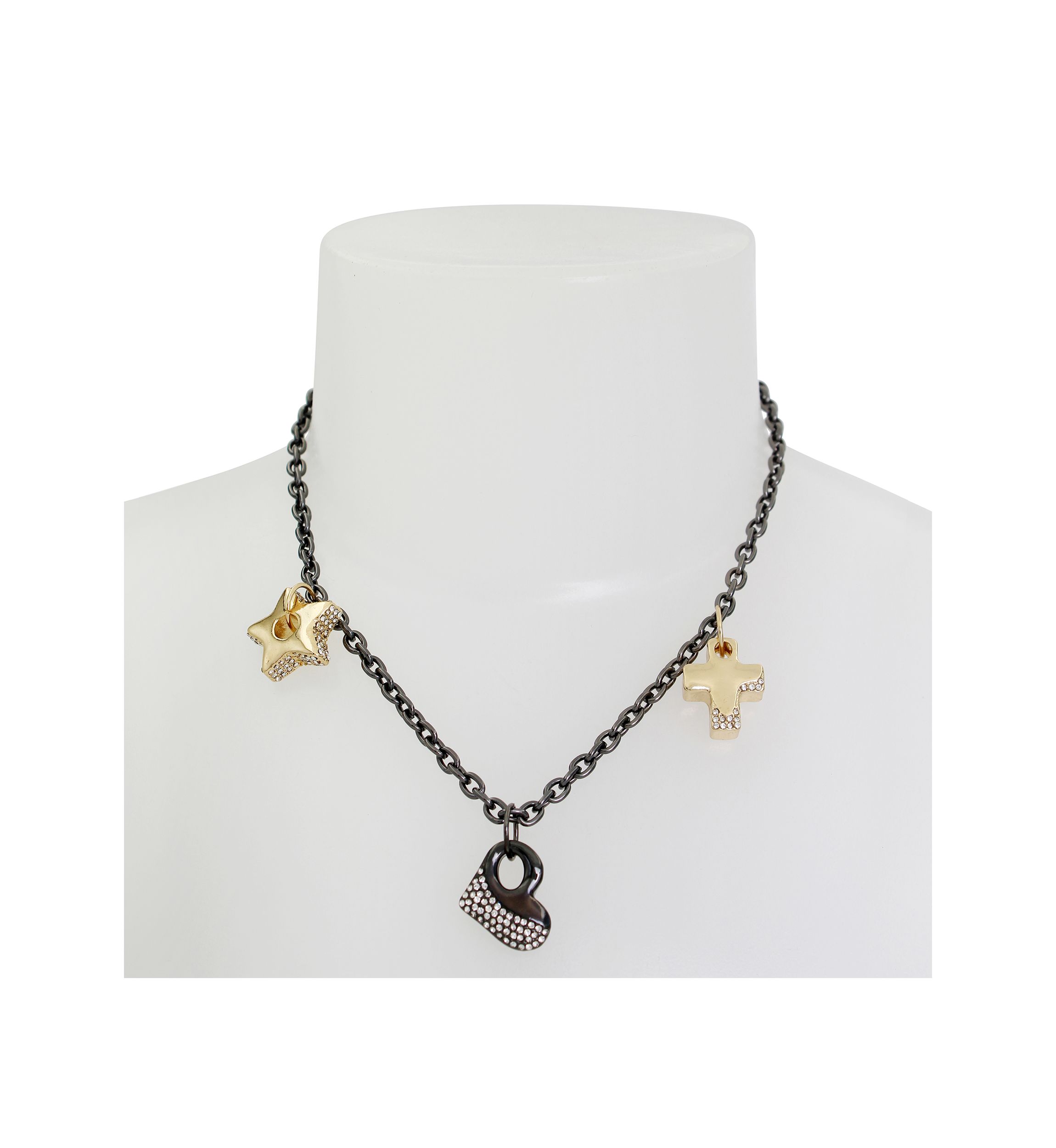 Two Tone Puffy Charm Bib Necklace