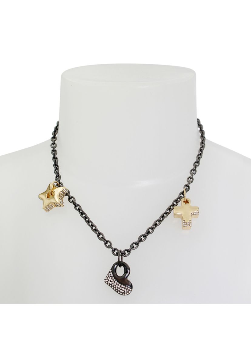 Two Tone Puffy Charm Bib Necklace