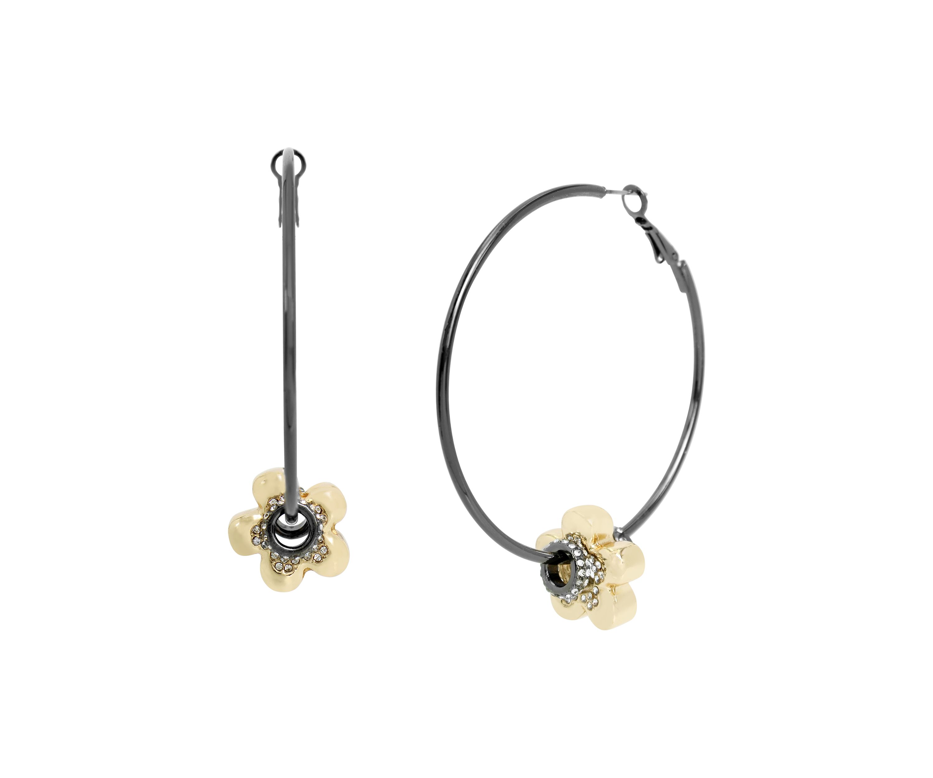 Puffy Flower Charm Hoop Earrings