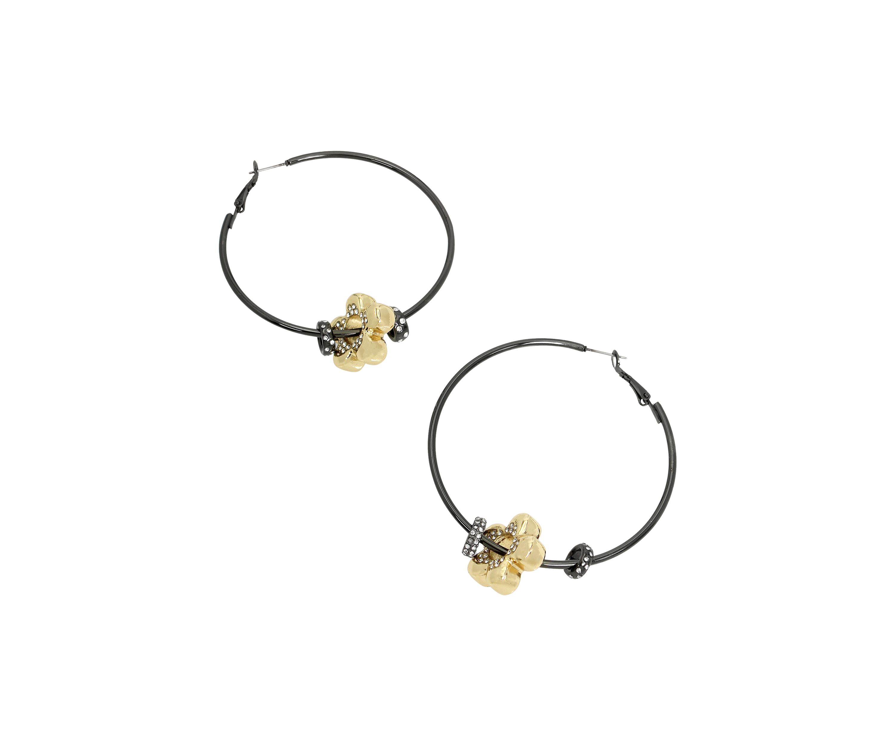 Puffy Flower Charm Hoop Earrings