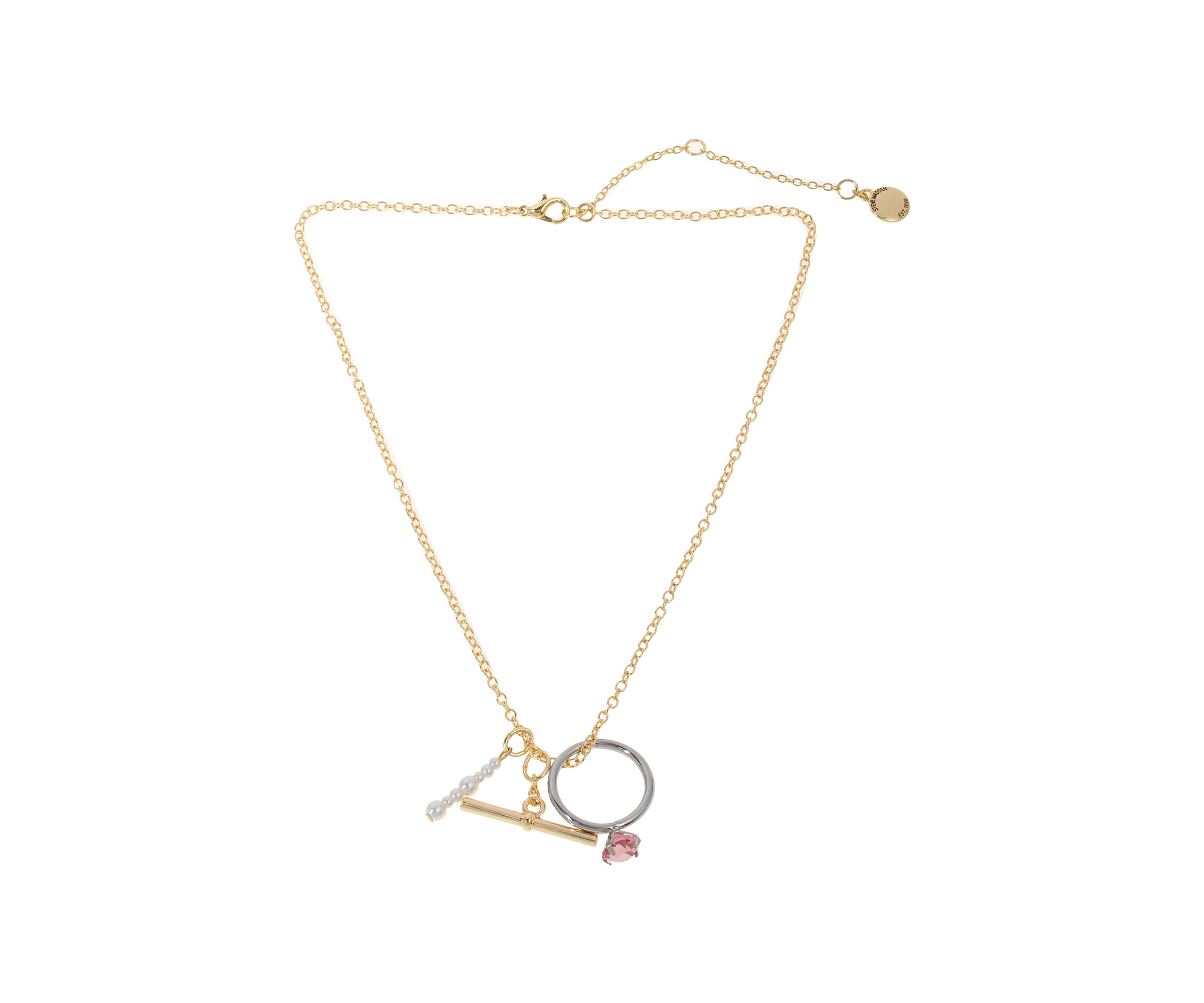 Punk Romance Pearl Ring Charm Necklace