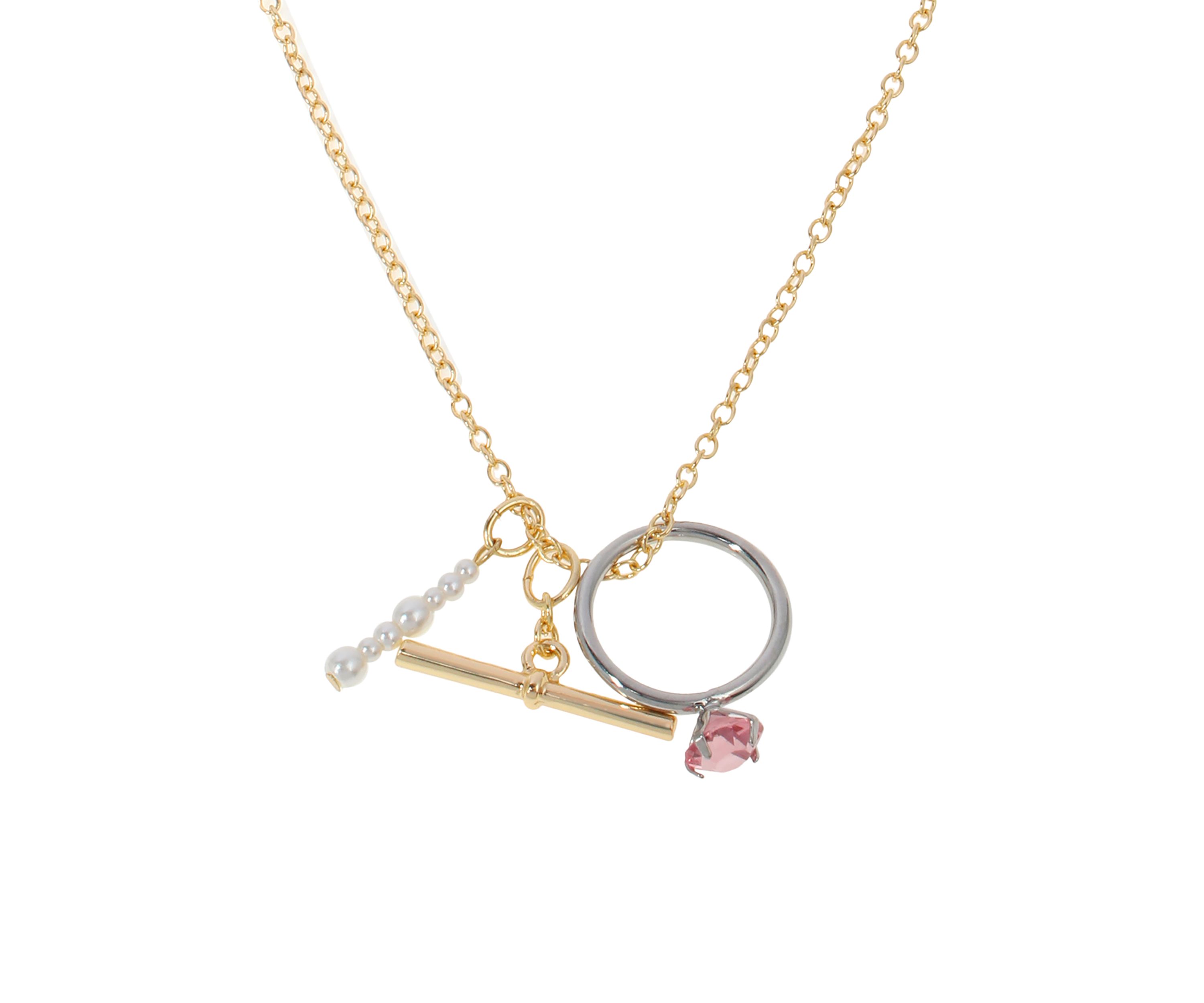 Punk Romance Pearl Ring Charm Necklace