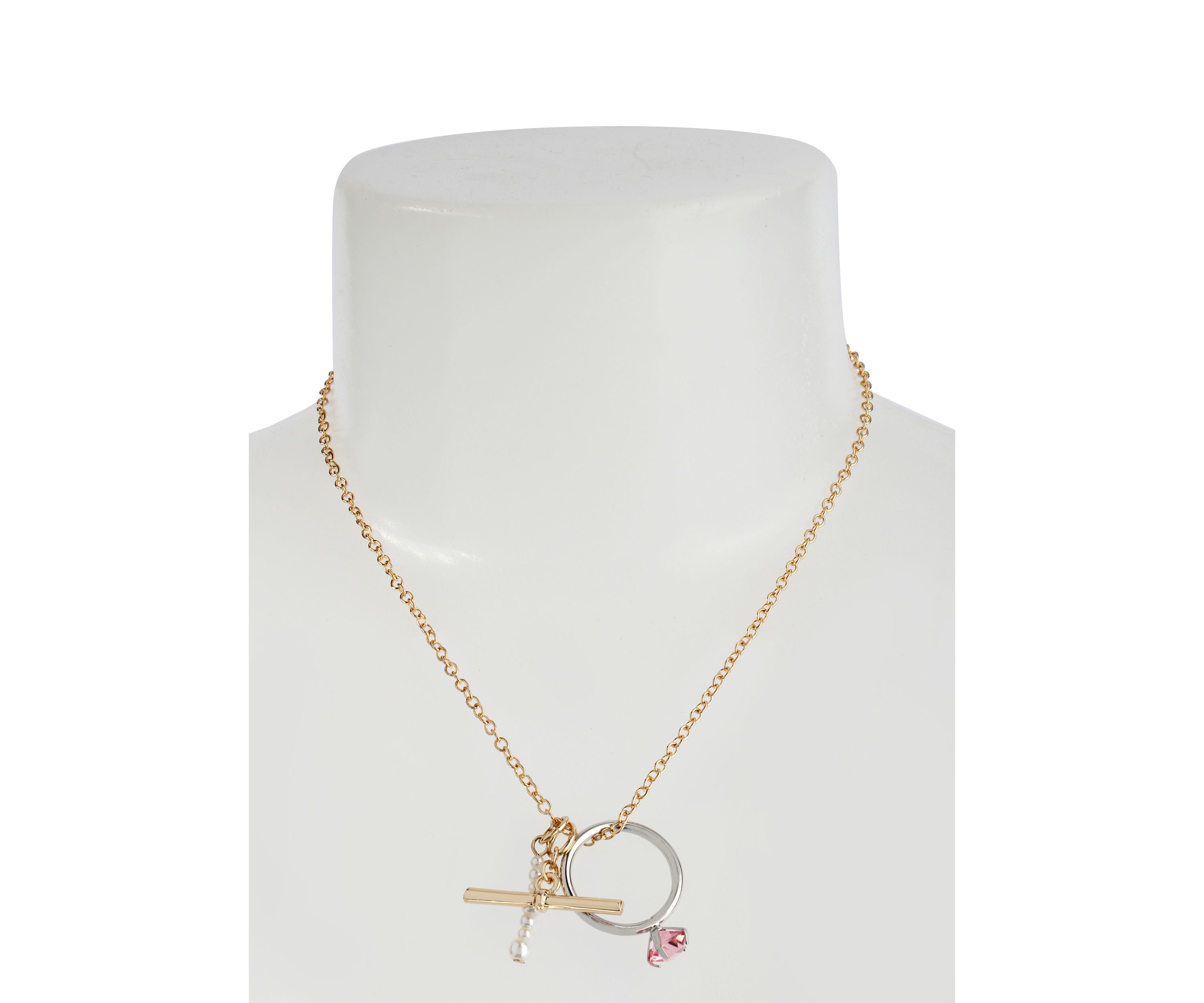 Punk Romance Pearl Ring Charm Necklace