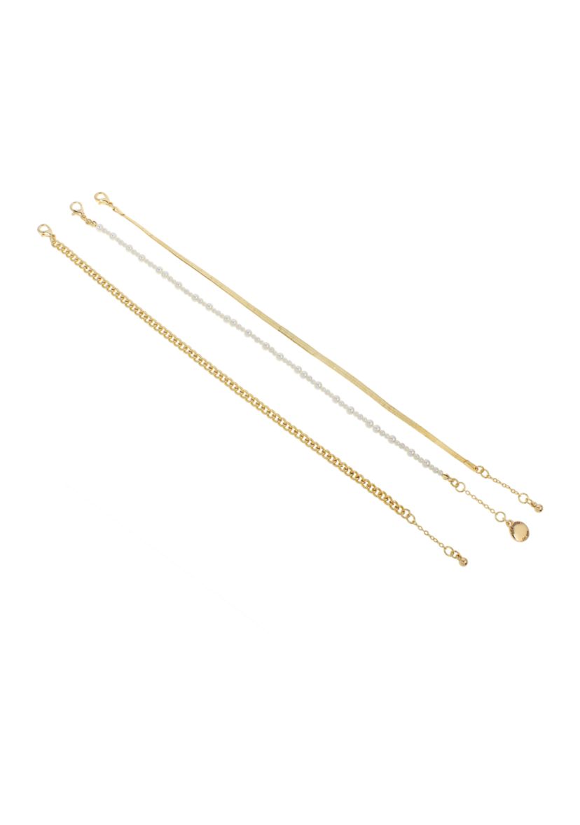 Pearl & Chain Mixed Anklet Set