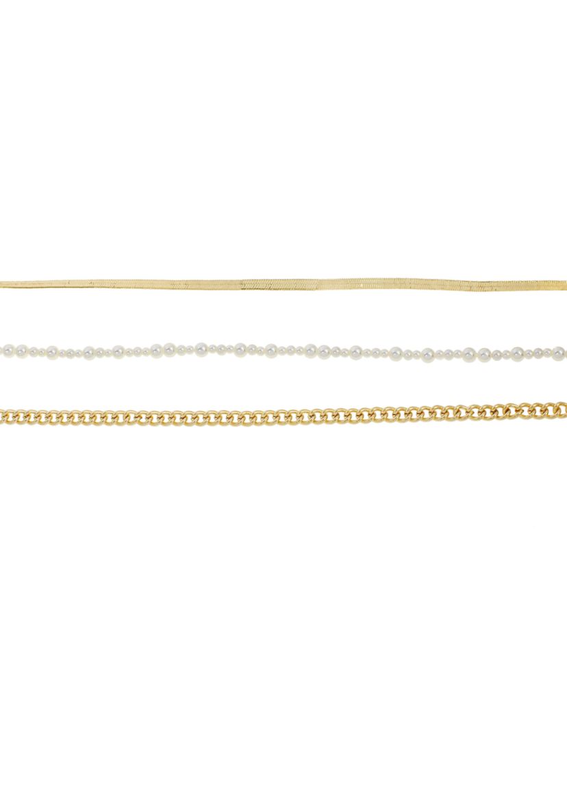 Pearl & Chain Mixed Anklet Set