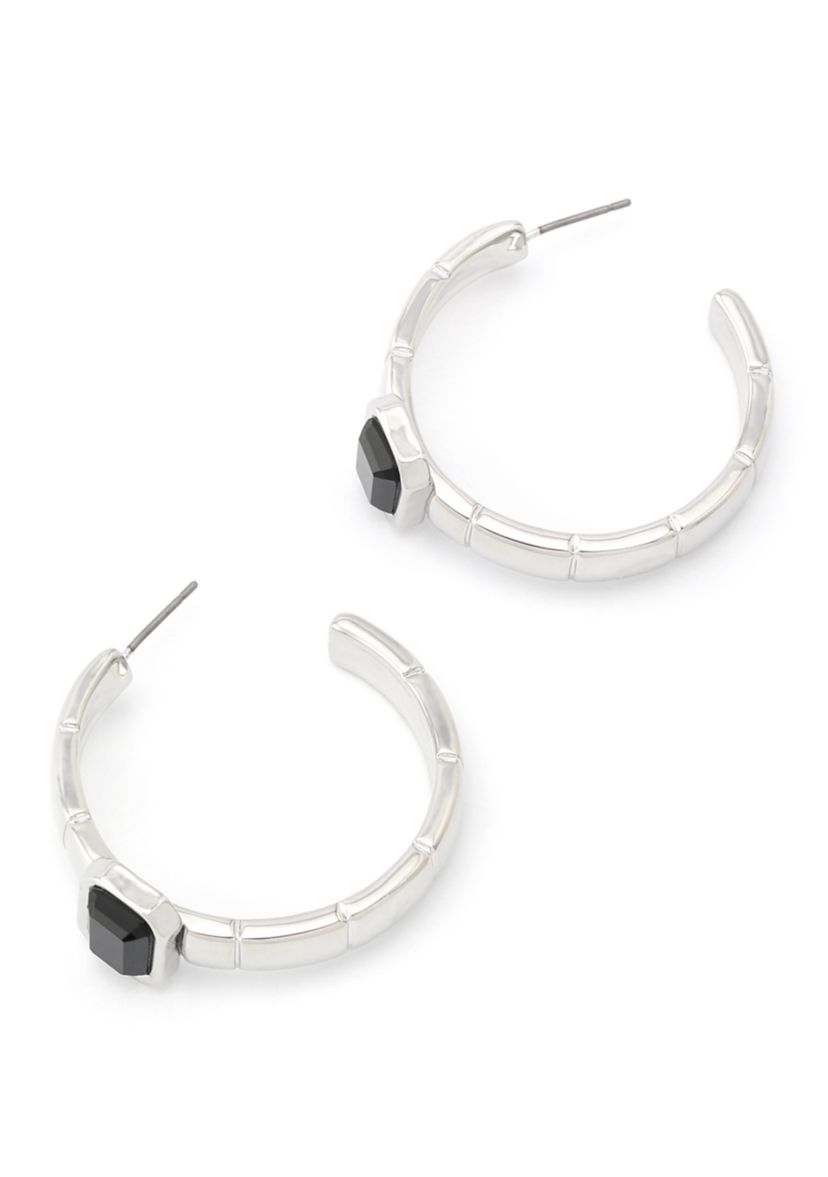 Stone Gem Watch Chain Hoop Earrings