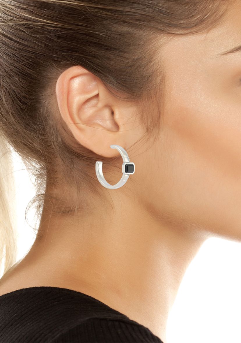 Stone Gem Watch Chain Hoop Earrings
