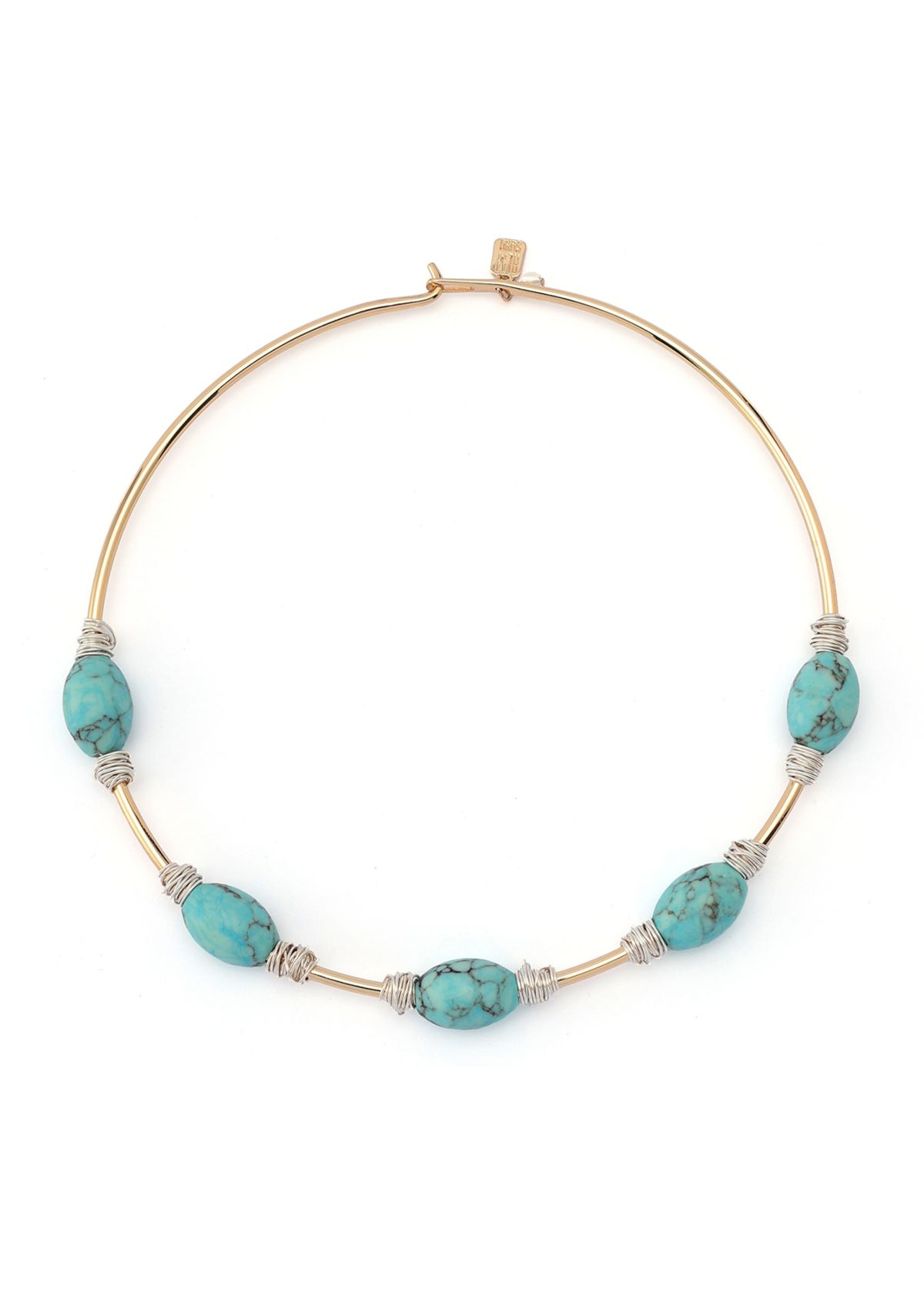 Turquoise Stone Bead Wire Collar Necklace