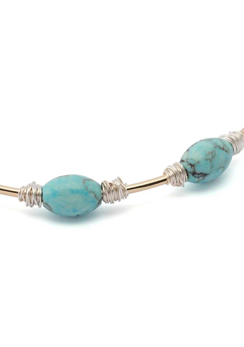 Turquoise Stone Bead Wire Collar Necklace