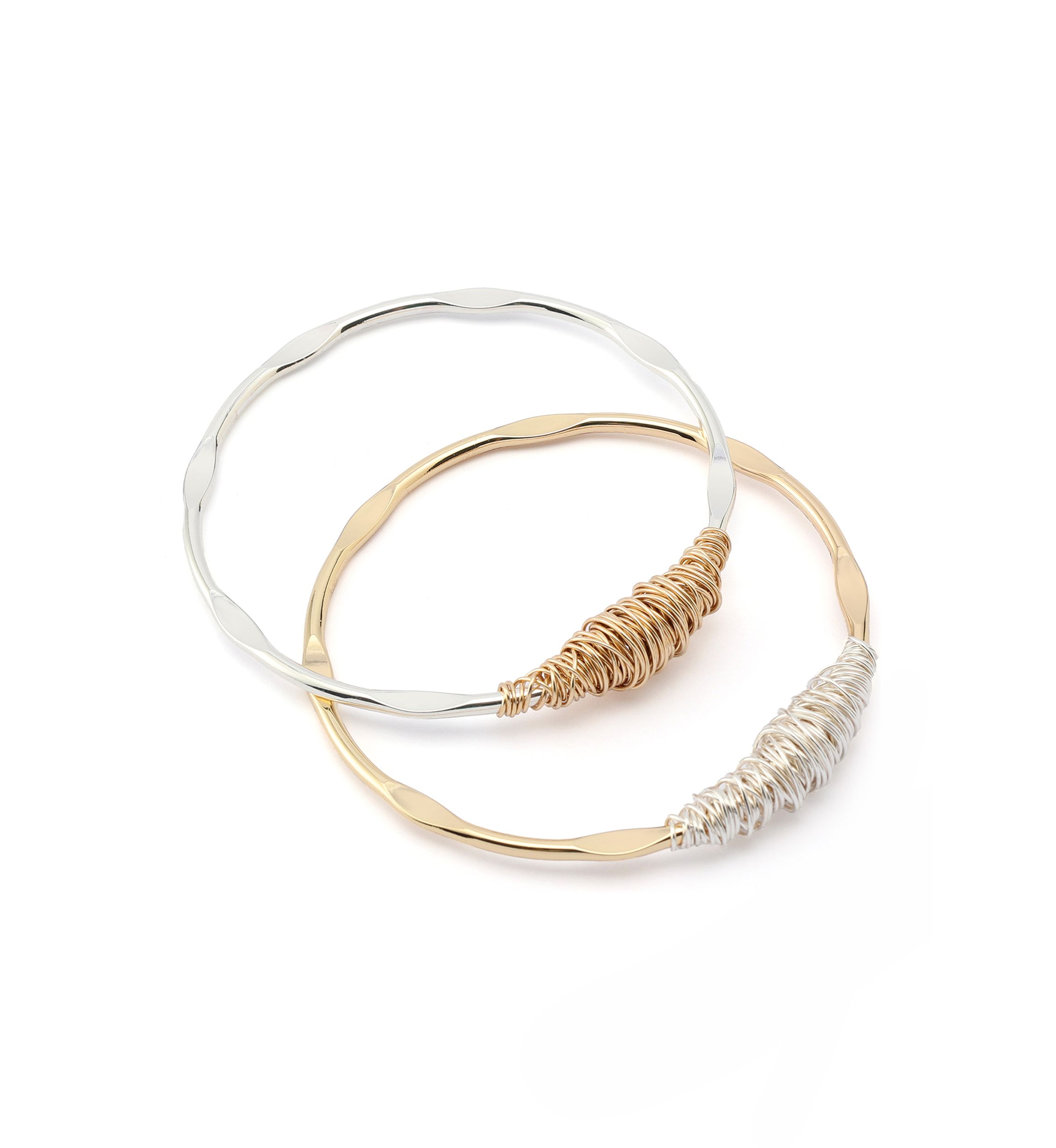 Wire Wrapped Sculpted Bangle Bracelet Set