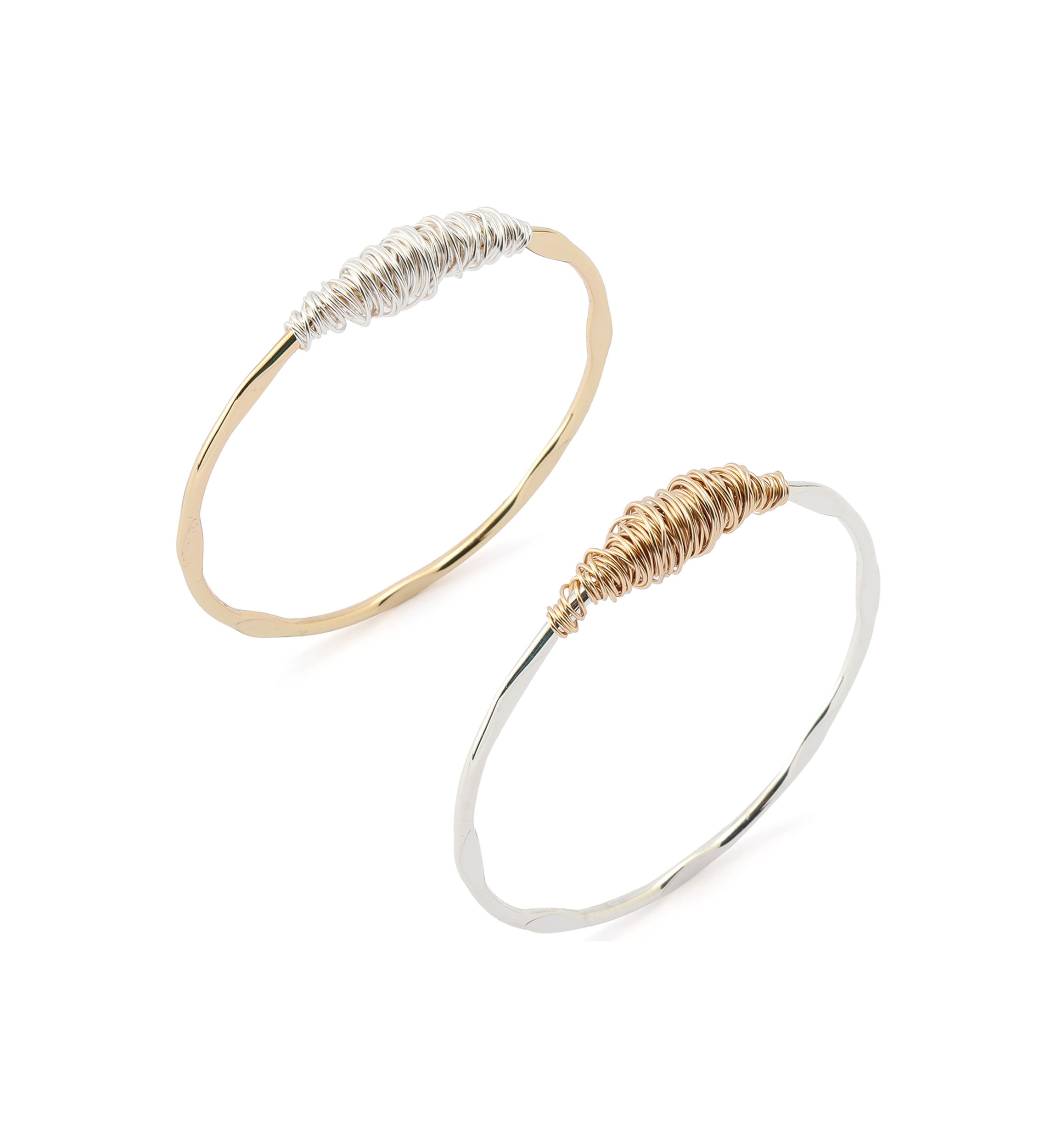 Wire Wrapped Sculpted Bangle Bracelet Set