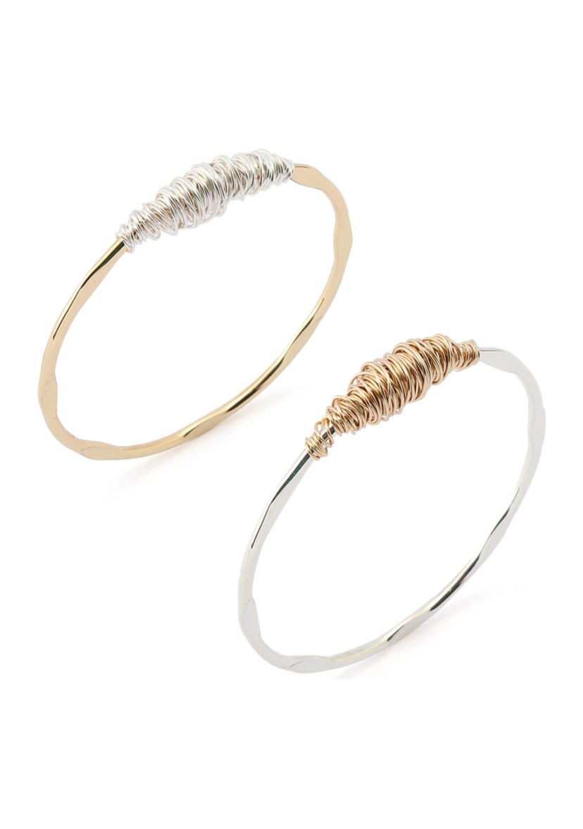 Wire Wrapped Sculpted Bangle Bracelet Set