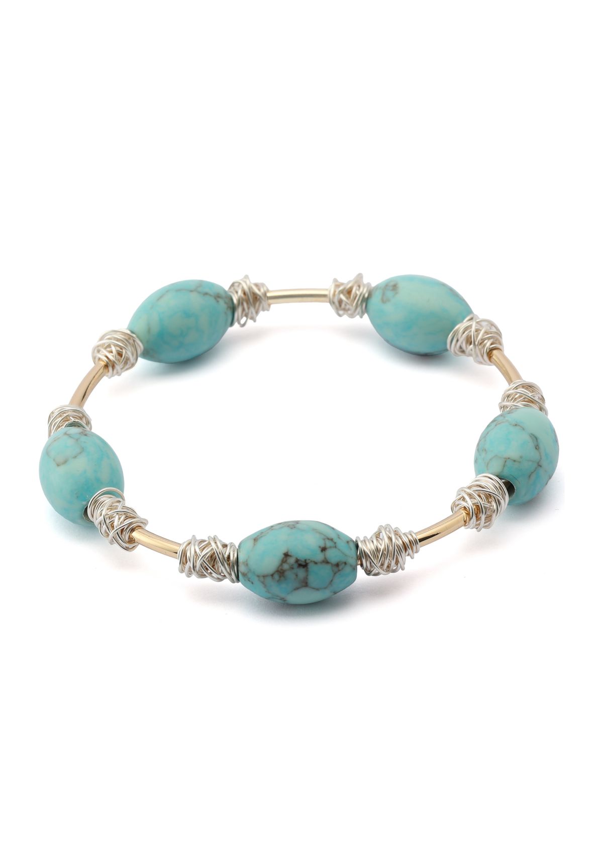 Turquoise Stone Bead Wire Bangle Bracelet