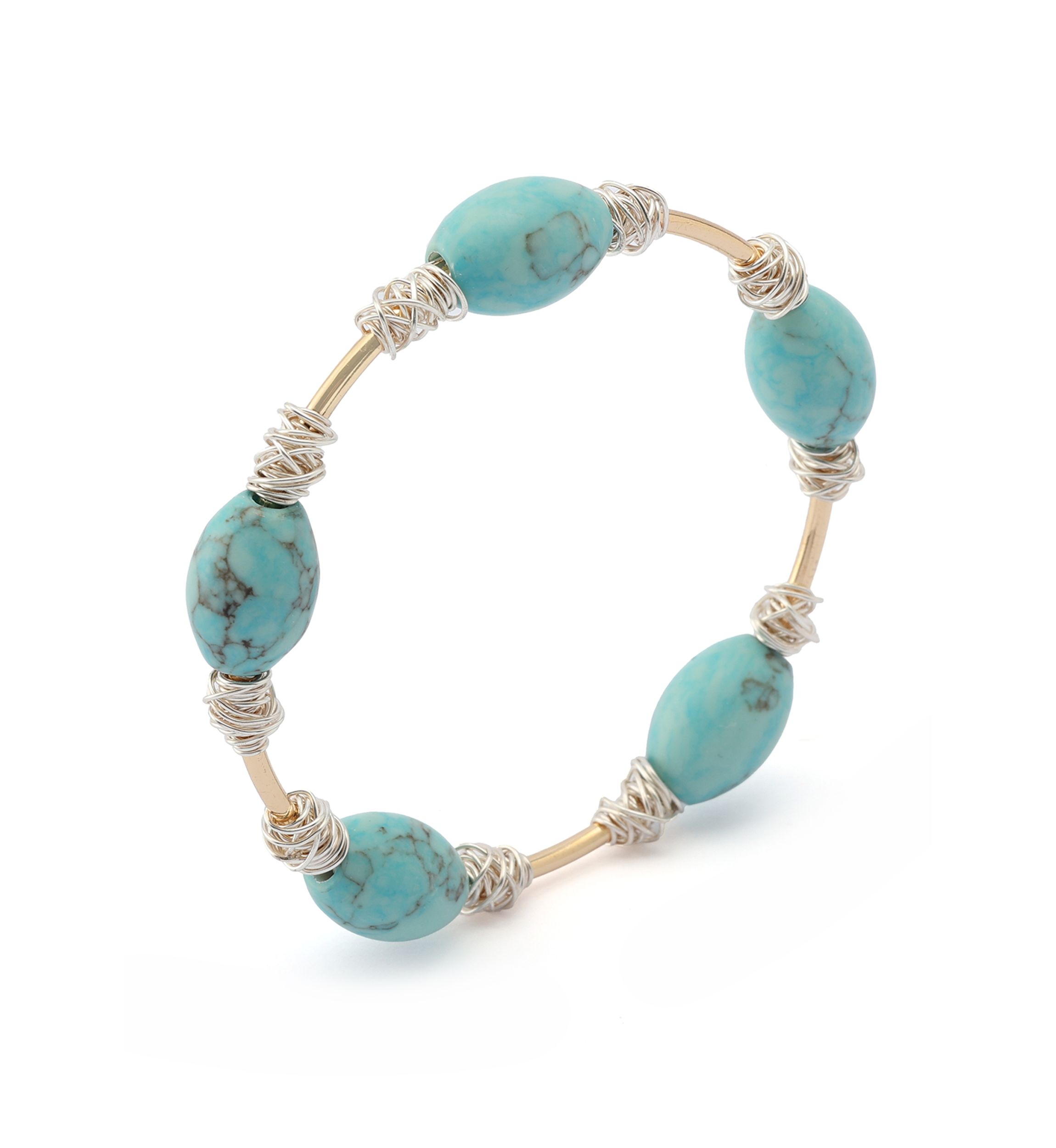 Turquoise Stone Bead Wire Bangle Bracelet