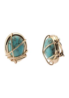 Robert Lee Morris Soho Turquoise Stone Button Clip-On Earrings