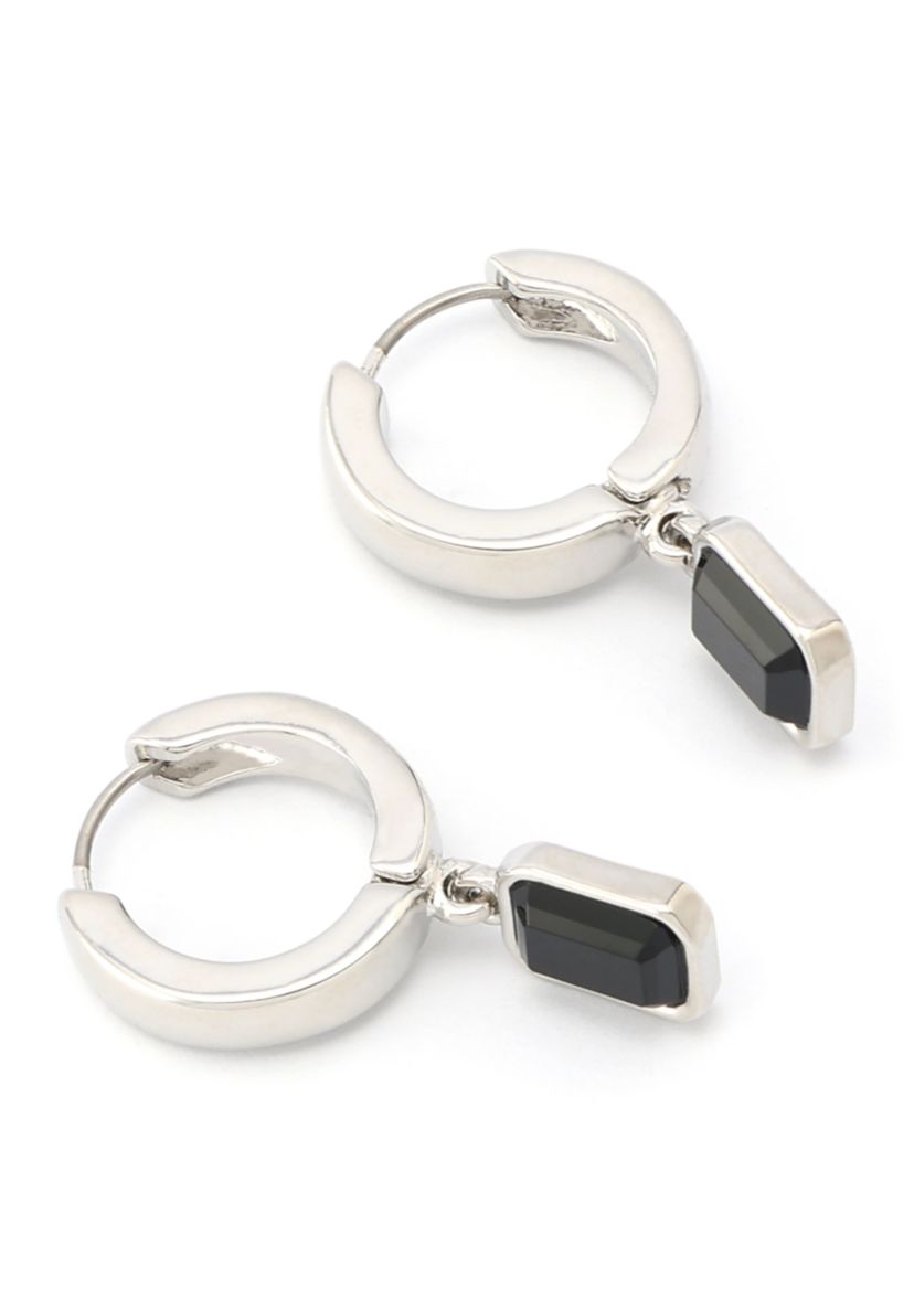 Stone Gem Charm Huggie Drop Earrings