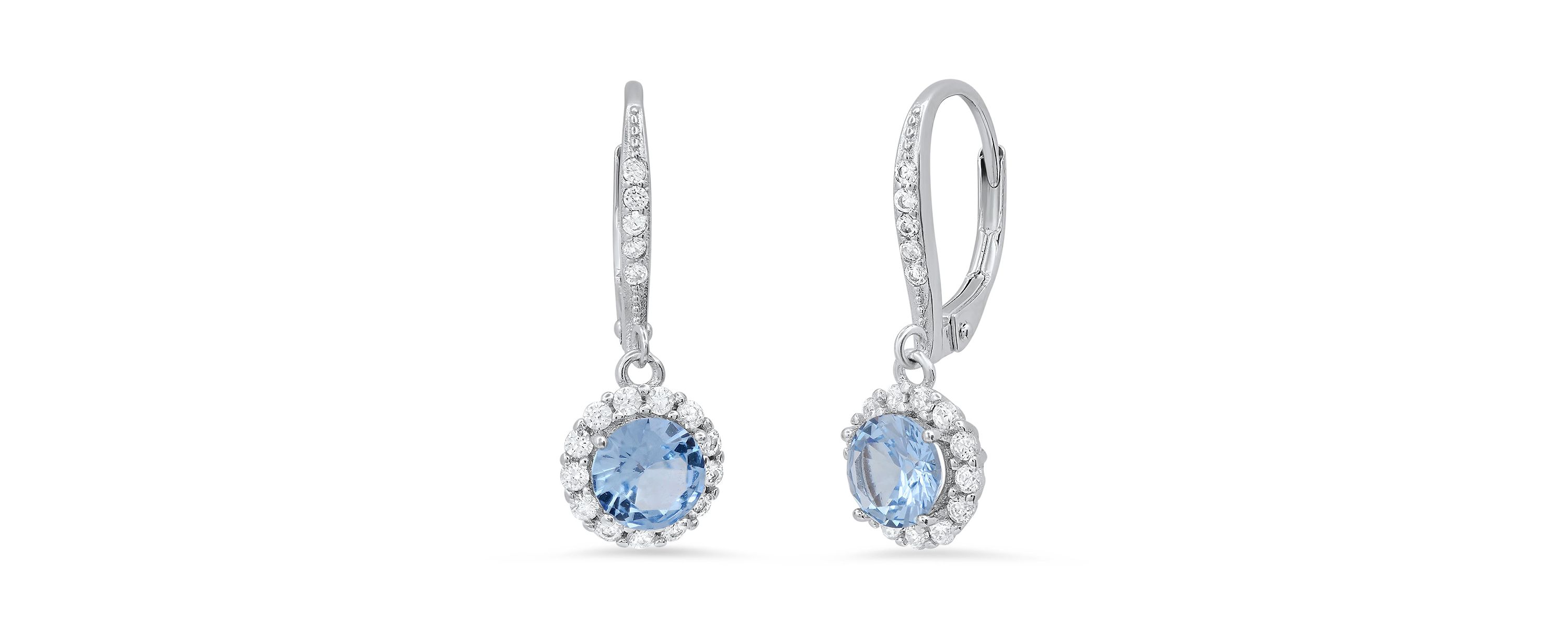 Lab Created Sterling Silver Aquamarine Halo Leverback Earring