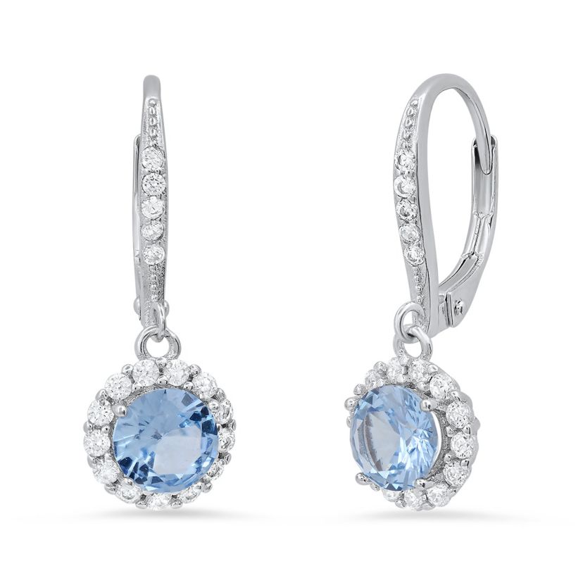 Lab Created Sterling Silver Aquamarine Halo Leverback Earring