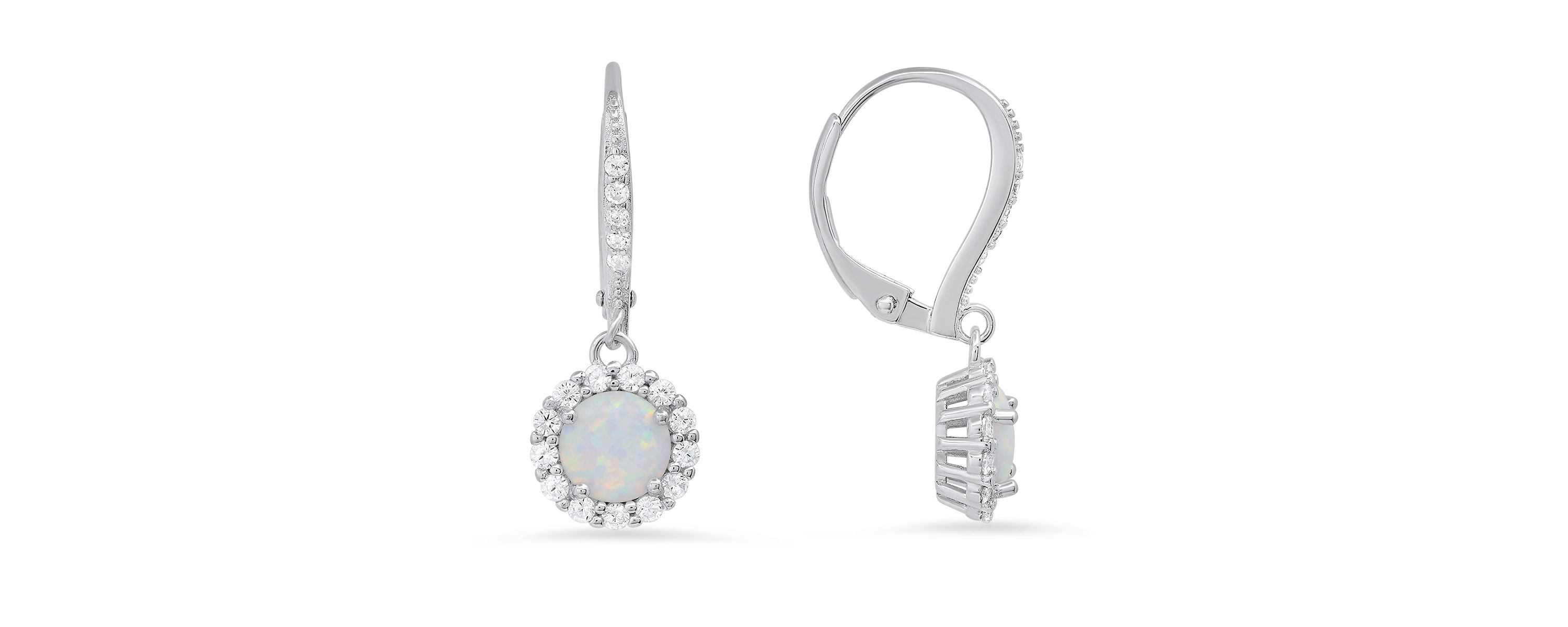 Lab Created Sterling Silver Opal Halo Leverback Earring