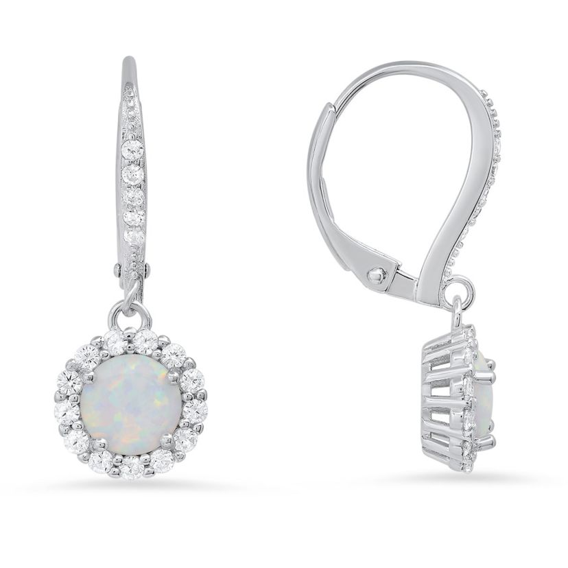 Lab Created Sterling Silver Opal Halo Leverback Earring