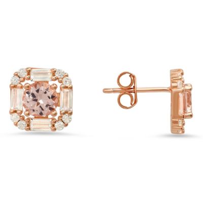 Kylie Harper Lab Created 14k Rose Gold Over Silver Morganite CZ Halo Stud Earrings