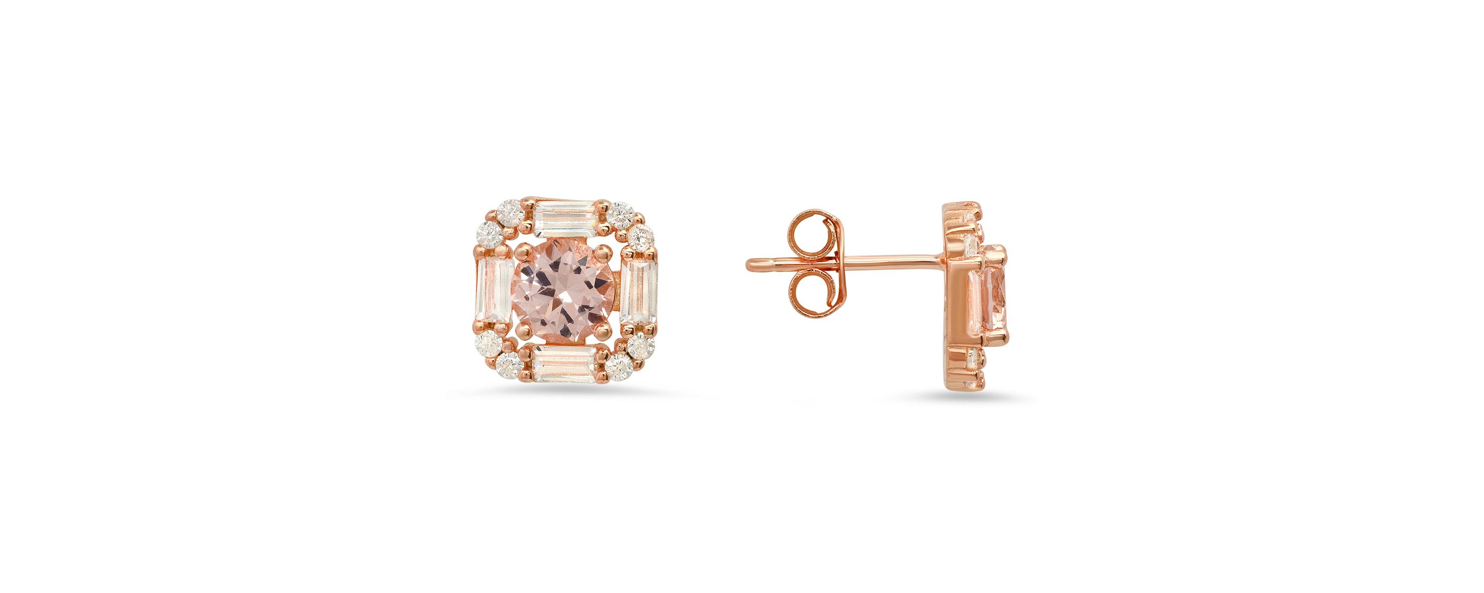 Lab Created 14k Rose Gold Over Silver Morganite CZ Halo Stud Earrings