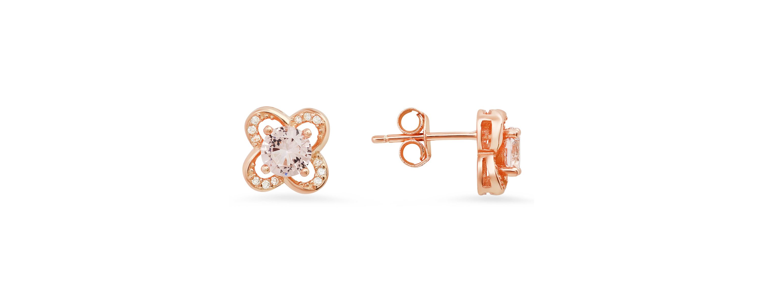 Lab Created 14k Rose Gold Over Silver Morganite CZ Flower Stud Earrings