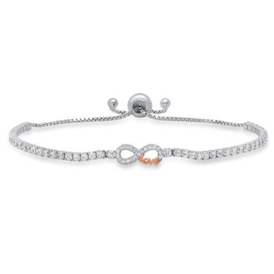 Kylie Harper Lab Created Sterling Silver Petite Two-Tone "Love" Infinity CZ Adjustable Bracelet