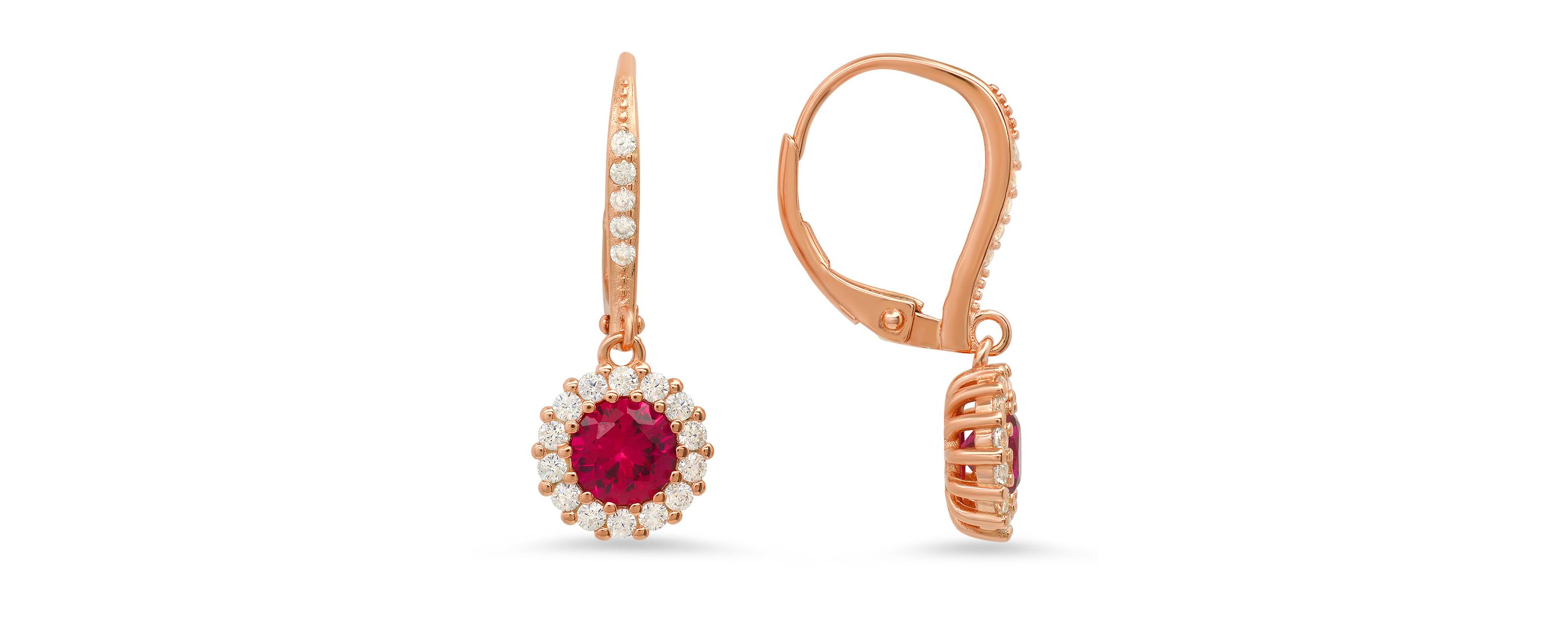 Lab Created 14k Rose Gold Over Silver Ruby CZ Halo Leverback Earrings