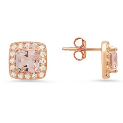 Kylie Harper Lab Created 14k Rose Gold Over Silver Morganite CZ Halo Stud Earrings