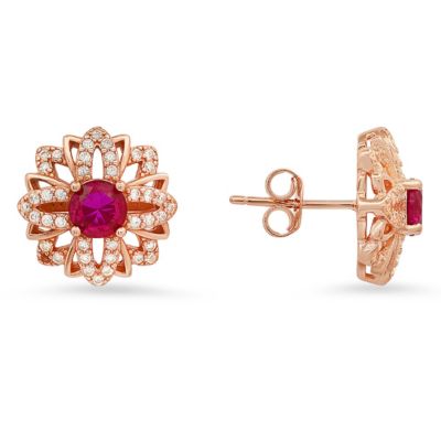 Kylie Harper Lab Created 14k Rose Gold Over Silver Ruby CZ Floral Stud Earrings