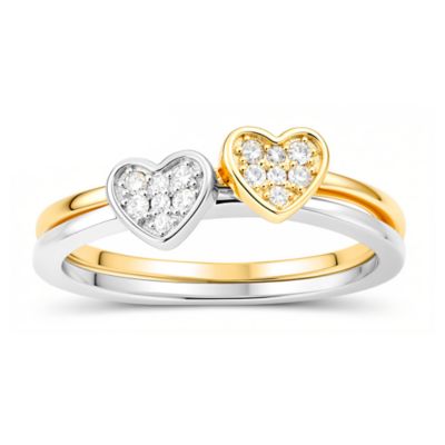 Kylie Harper Sterling Silver Two-Tone Petite Diamond Heart 2pc Stackable Ring Set, 8