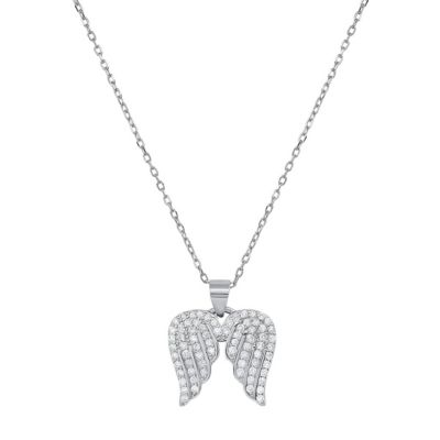Kylie Harper Lab Created Sterling Silver CZ Angel Wings Pendant