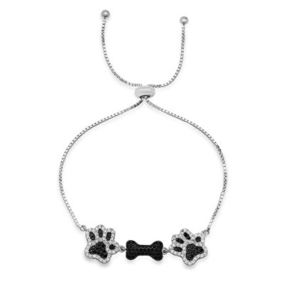 Kylie Harper Lab Created Sterling Silver CZ Doggy Paw & Bone Adjustable Bracelet