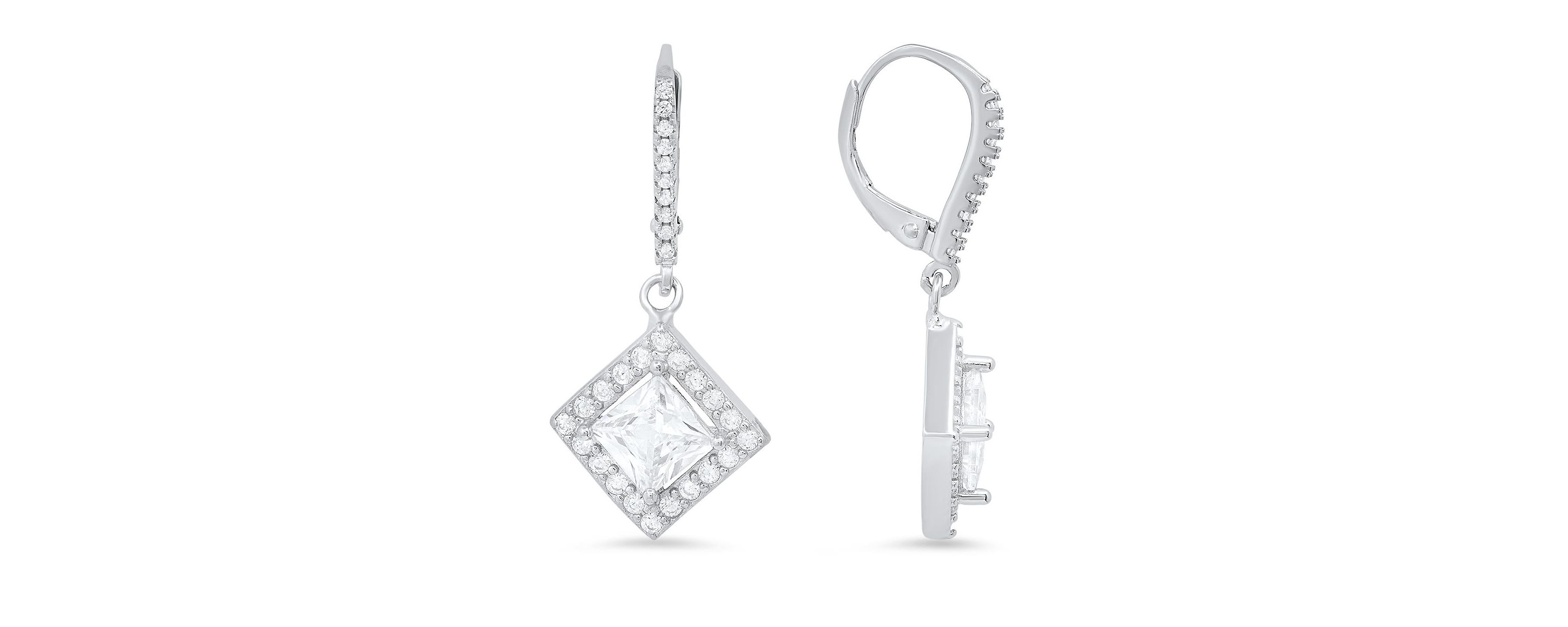 Lab Created Sterling Silver Princess-cut CZ Leverback Earrings