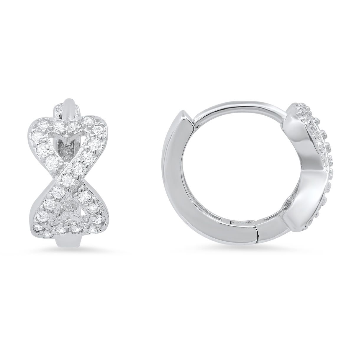Lab Created Sterling Silver Petite CZ Heart Infinity Huggy Hoop Earrings