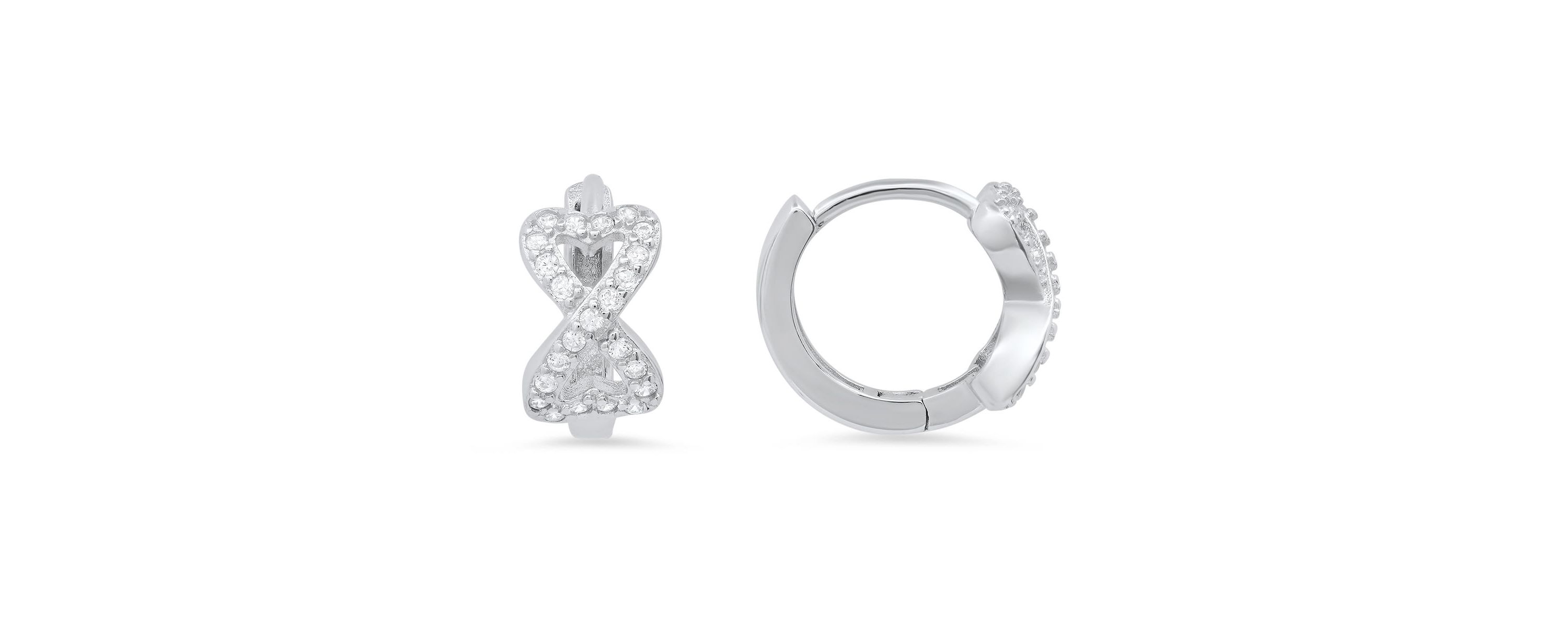 Lab Created Sterling Silver Petite CZ Heart Infinity Huggy Hoop Earrings