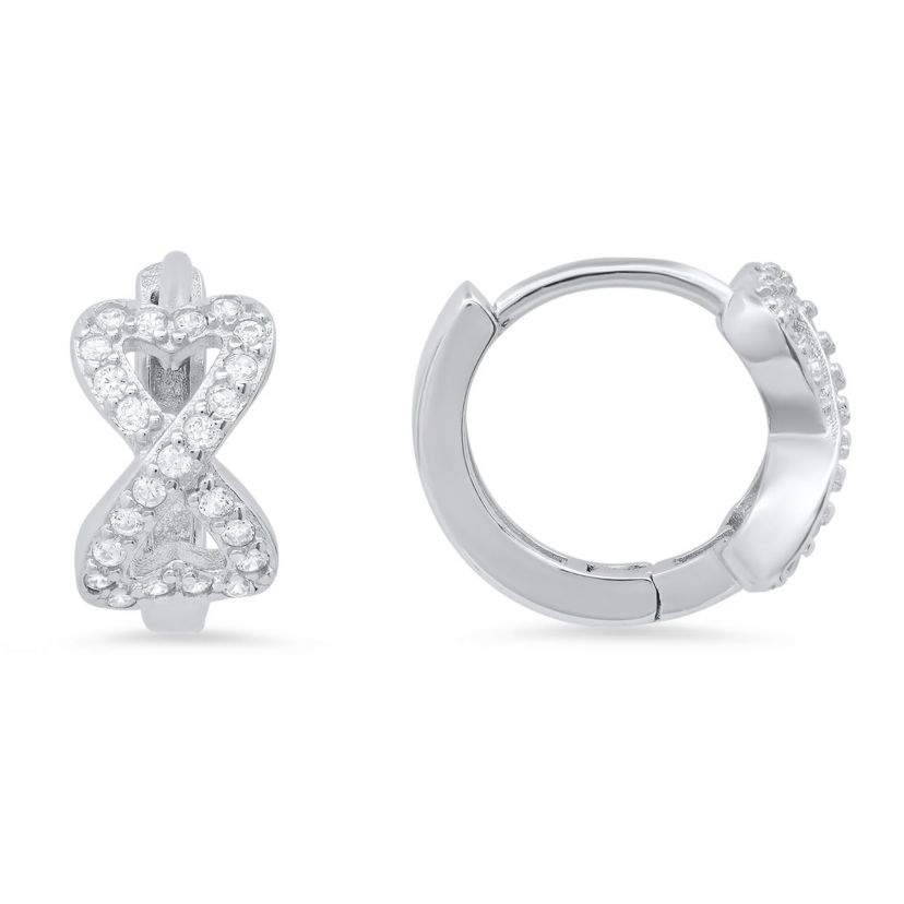 Lab Created Sterling Silver Petite CZ Heart Infinity Huggy Hoop Earrings