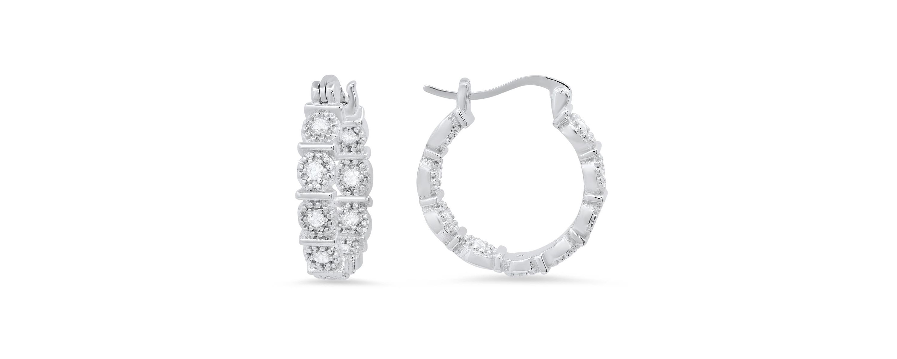 Lab Created Sterling Silver Floral CZ 20mm Hoop Earrings