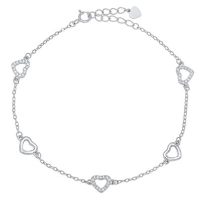 Kylie Harper Lab Created Sterling Silver CZ Heart Station Bracelet -  580090406058DSB